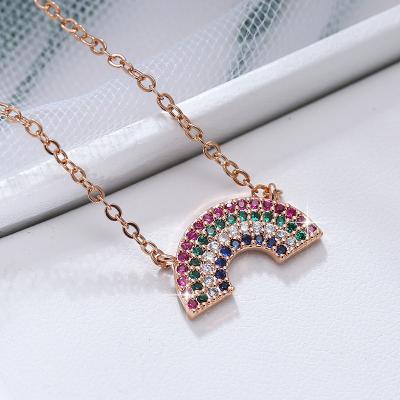 China Simple Designs Girls Rainbow Durable Charm Pendant Necklace Real Gold And Silver Plated Chain Necklace for sale