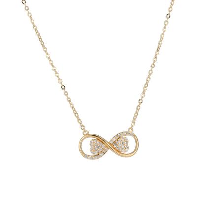 China Factory Wholesale Durable Fashion Real Gold Plated Symbol Infinity Cubic Zirconia Copper Pendant Necklace for sale