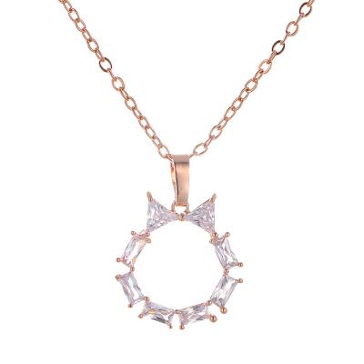 China Durable Custom Jewelry Rose Gold Circle Silver Pendant Necklace Geometric Zircon Butterfly Charm Necklaces for sale