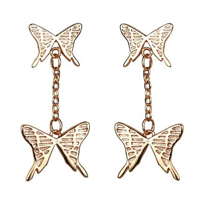 China Durable Custom Gold Plated Copper Butterfly Earrings Tassel Long Drop Earrings For Fashion Women for sale