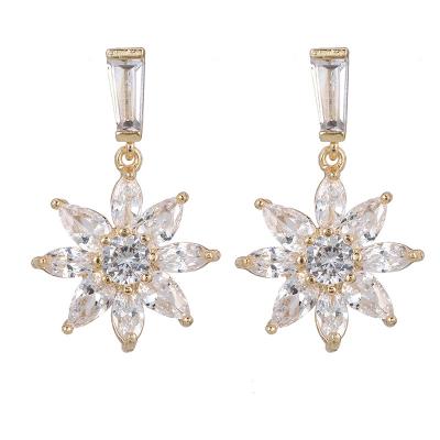 China MOQ Fashion Durable Available Small Zircon Inlay Crystal Dangle Silver Flower Design Earring 925 Needle Stud Earrings For Women for sale