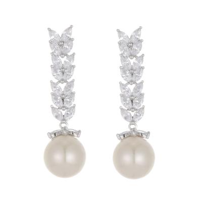 China New Arrival Sparkle Zircon Inlay Drop Earring Women Long Lasting Pearl Bridal Crystal Wedding Party Earrings for sale