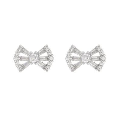 China MOQ 925 Durable Small Silver Needle Stud Earrings Available Small Bow Butterfly Zircon Rhinestone Earrings for sale