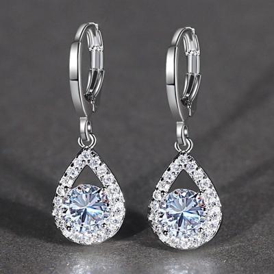 China Wholesale Durable Wholesale Crystal Circle Diamond Drop Teardrop Earrings White Gold Plated Fashion Huggie Earring For Women for sale