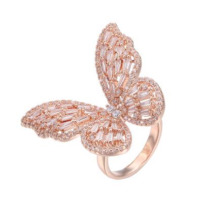 China Fashion Statement Durable Hot Selling Silver/Gold/Rose Gold Big Butterfly Rings With Cubic Zirconia Women Jewelry Ring for sale