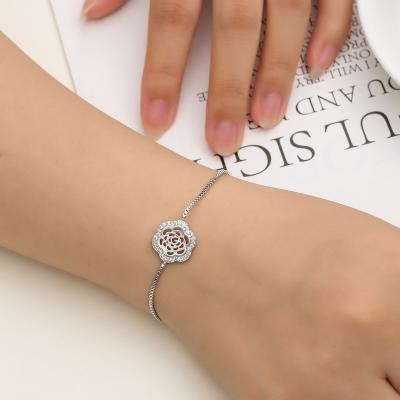 China Amazon Durable Hot Selling 925 Sterling Silver Plated Adjustable Crystal Beaded Link Chain Bracelets Bracelet Women for sale