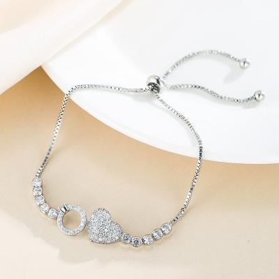 China Durable Fine Luxury Jewelry Bracelets & Bangles Adjustable Silver Heart Charms Bangle Bracelet For Lovers for sale