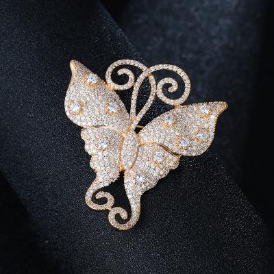 China New Arrival Fashion Durable Silver And Gold Rhinestone Butterfly Brooch Pin Hijab Pins for sale