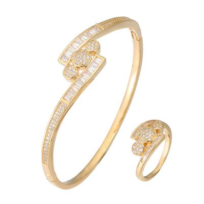 China Durable Hot Selling Women Jewelry Sets 18k Bracelet Ring Zirconia Bracelet and Crystal Gold Plated Rings Set for sale