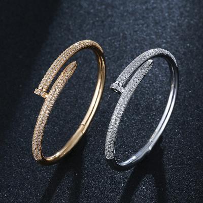 China Luxury Durable Fashion Brand Jewelry Nail Cuff Bangles Bangles For Women Men Silver Gold Diamond Nail Bangle Bracelet Set for sale