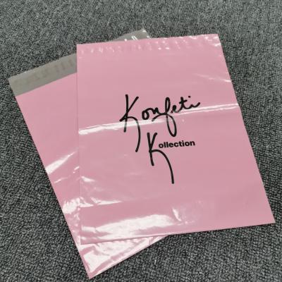 China Custom Design 100% Poly Reusable Luxury Eco-Friendly Recyclable Shiny Pink Mailer Side Mailing Bag For Clothes Package for sale