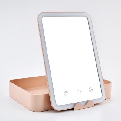 China Portable USB Rechargeable Led Lighted Makeup Mirror Moving Mirror For Girl Hand Mirror for sale