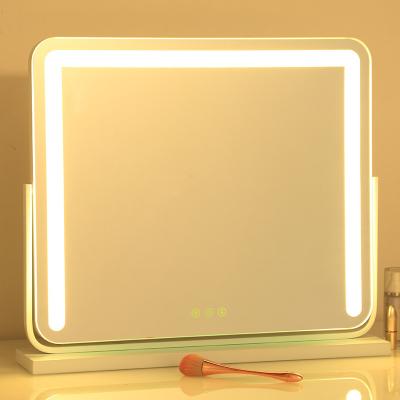 China Height Lighted Adjustable Rotation Framed LED Light Make Up Mirror Screen Touch Table Vanity Mirror For Bedroom Makeup for sale