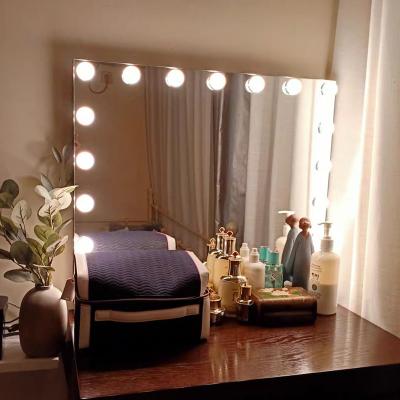 China Large Lighted Vanity Mirror Table Top Over Length Led Makeup Mirror With 15 Dimmable LED Bulbs Removable for sale