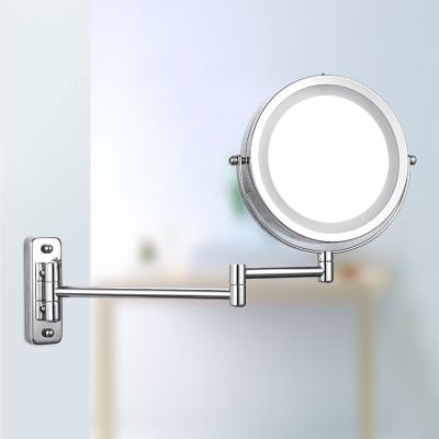 China Modern Wall Mounted Bathroom Mirror Chrome LED Lighted Double Side Folding Makeup Bath Mirror With 5X Magnifying for sale