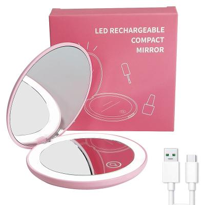 China Mini Portable Travel Makeup Pocket Mirror Lighted Handbag Ultra Light Led Compact Mirror For Cosmetic for sale