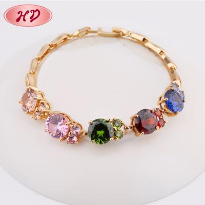 China No Allergic Copper Latest Designs Handmade Colored Crystal Charm Bracelet 18K Gold Plated For Women for sale