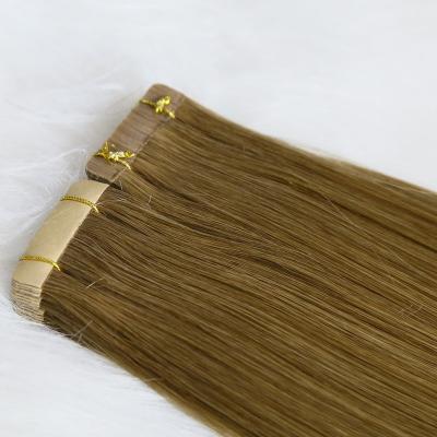 China Natural 22inch Malt Skin Wave Weft Hair Glue Russian Raw Virgin Tape In Hair Extensions for sale