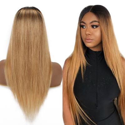 China Remy Glueless Ombre Preplucked Straight Cuticle Aligned Brazilian Highlight Color 40inch Straight Full Lace Hair Wigs for sale