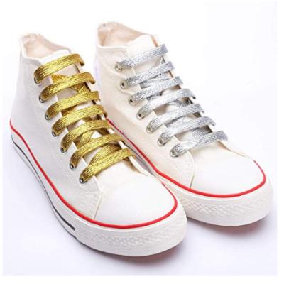 China Flat Bling Premium Shiny Glitter Gold Metallic Laces For Canvas Dance Athletic Sneakers for sale