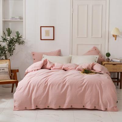 China Simple Modern Design Statistical Quilt Bed Button Design Bed Linen Plain Linen Custom Solid Bedding Sets for sale