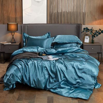 China Nondisposable High Quality Soft Soft Silk Bedding Sets Satin Polyester Bedspread Duvet Wedding Customized Sets for sale