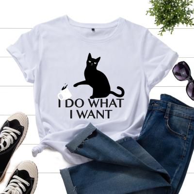 China Anti-pilling anti-pilling I do what I want European and American hot cat women's creative short-sleeved T-shirt 2022 for sale