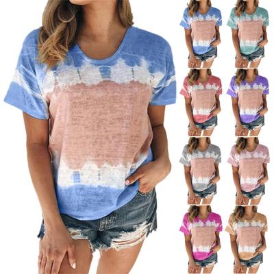 China Anti-pilling 2022 fashion O neck casual short sleeve summer female splicing soft tops anti-pilling tie-dye printing women T-shirt for sale