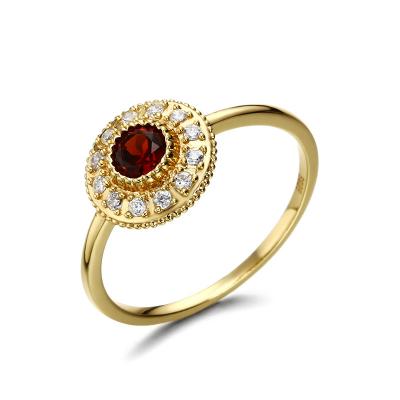 China Sweet Vintage S925 14K Gold Plated Garnet Compass Design Girl Engagement Ring for sale