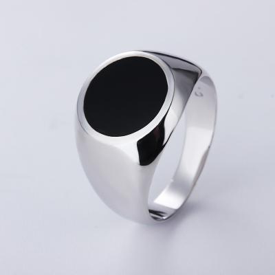 China Black Onyx Mens Casual / Sporty 925 Sterling Silver Stone Ring for sale