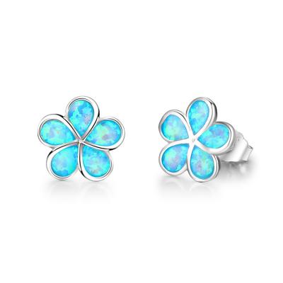 China 100% handmade jewelry silver earrings sell 925 sterling silver jewelry flower stud opals earrings wholesale in stock for sale