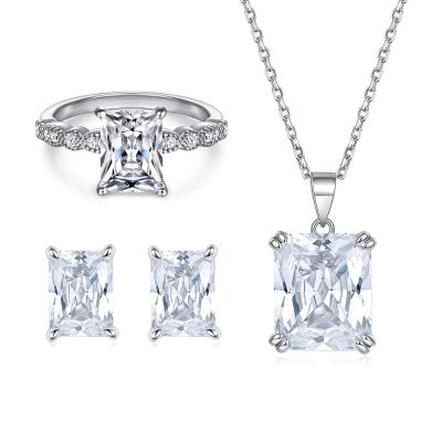 China 100% Handmade Jewelry Silver Earrings Jewelry Set Rectangular Zircon Sterling Silver Sets for sale