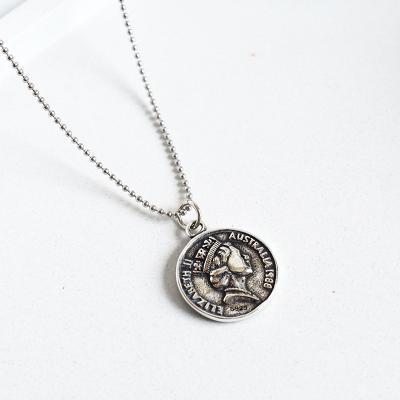 China Hiphop Vintage Coin 925 Sterling Silver Long Chain Necklace for sale