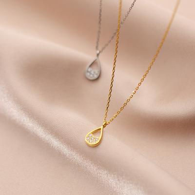 China TRENDY Simple S925 Silver Water Drop Zircon Necklace Summer Fashion Temperament Hollow Clavicle Chain for sale