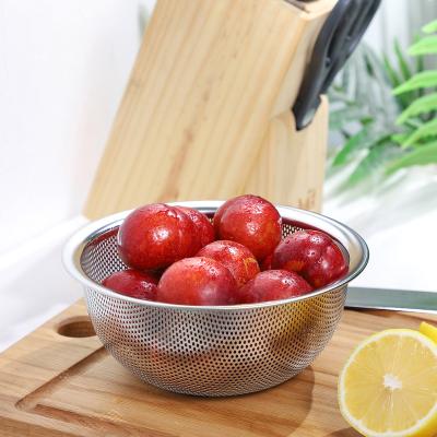 China DH 2021 Unique Design Hot Sale Vegetable Standing Double Layer 16CM Colander With Hole Drain Bowl Stainless Steel Colander Set for sale