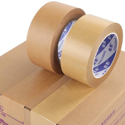 China Brown Reinforced Gummed Kraft Paper Tape Handwriting Fiber Jumbo Rolls Waterproof for sale