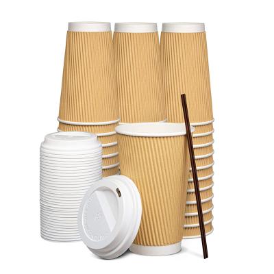 China Disposable Corrugated Corrugated Drinking Cup Recycled Paper Sleeve Insulation Materials Hot Coffee Cup To Go Coffee Paper Cups With Lids for sale