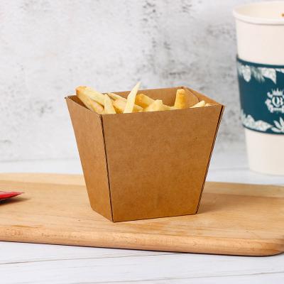 China Recycled Materials Corrugated French Fries Box, Mini Clamshell Food Container Hinged Lid, Disposable, Kraft Paper Takeout Box, For Mini Appetizers for sale