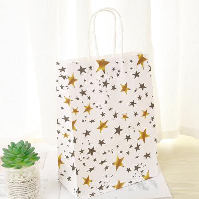 China Disposable Manufacturers Wholesale Medium Disposable Food White Paper Shopping Bag - Black Geo Print, With Handle - 10