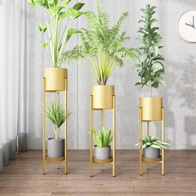 China Modern Nordic Light Luxury Type Simple Indoor Flower Pot Shelf Frame Metal Flower Stand Living Room Floor Stand for sale