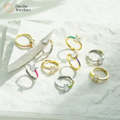 China 18k het goud plateerde Vierkant Diamond Rings Jewelry Adjustable Colorful-Email Zircon Te koop