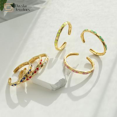 China Enamel Evil Eye 18k Gold Bangle Diamond Zircon Adjustable Open Bracelets Jewelry Te koop