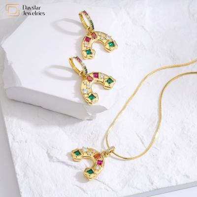 China Überzogener Schmuck DIY-Regenbogen-Diamond Necklace Earrings Jewelry Set-ovales Kristall-Messing-18k Gold zu verkaufen