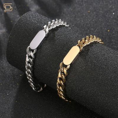 China Stainless Bracelet Hip Hop Titanium Steel Jewelry Cuban Chain Custom Engraved for sale