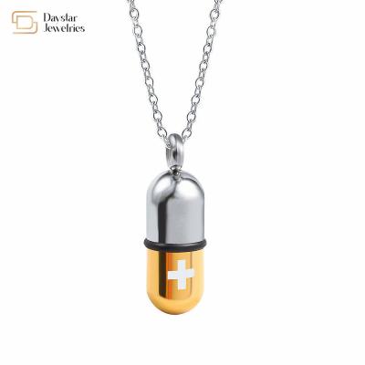 China Pill Capsule Removable Perfume Bottle Titanium Stainless Steel Necklace Urn Pendant for sale