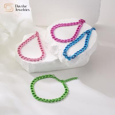 China Personalized Jewelry Stainless Steel Colorful Cuban Link Chain Bracelet Women Mens for sale