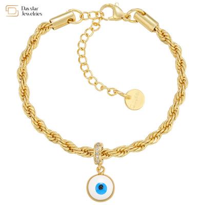 China Twisted Gold Plated Stainless Steel Jewelry Enamel Evil Eye Pendant Bracelet for sale