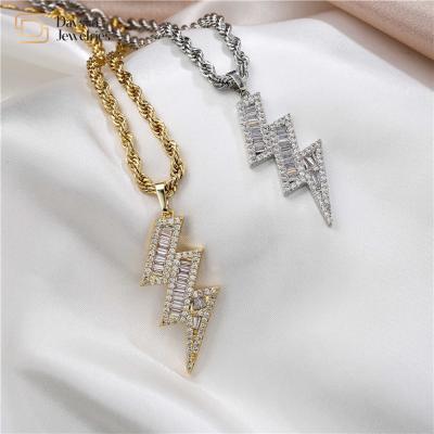 China Diamond Zircon Lightning Bolt Necklace , Twist Stainless Steel Necklace Hip Hop Jewelry for sale