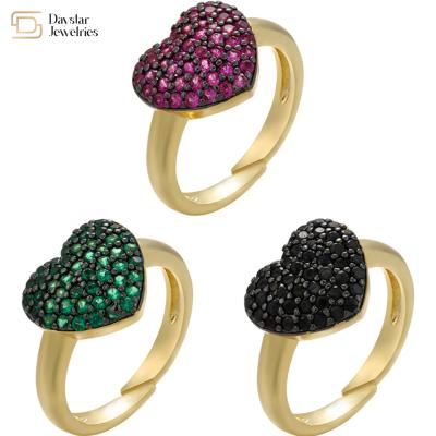 China 18k Gold Plated Heart Diamond Rings Opening Adjustable Colorful Zircon Te koop