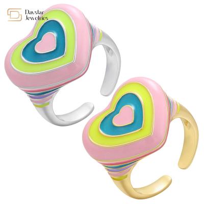 China Y2k Rainbow Heart Women Jewelry Rings Colorful Enamel Gold Plated Te koop